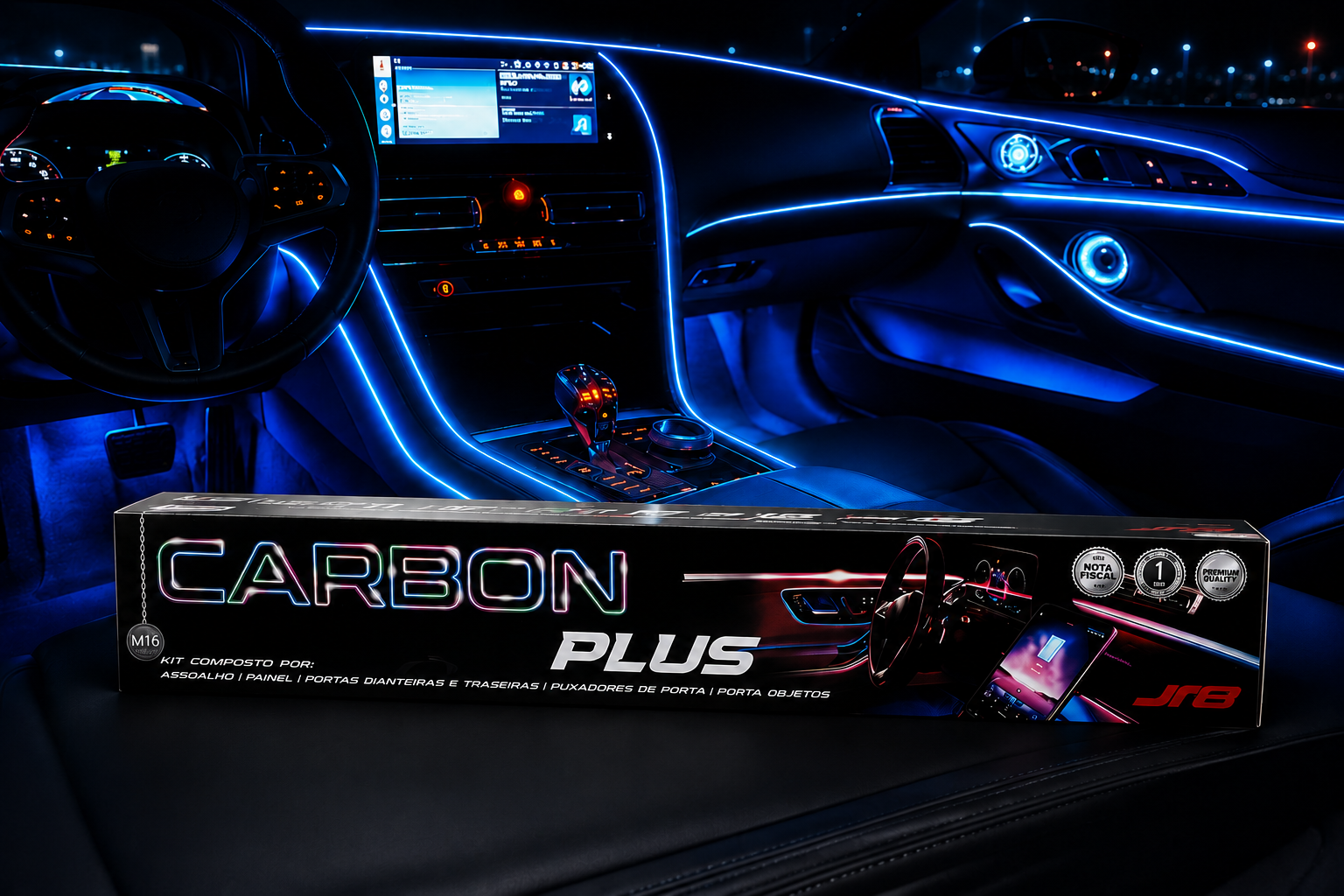 Kit Carbon Plus JR8 — Iluminação Interna Automotiva
